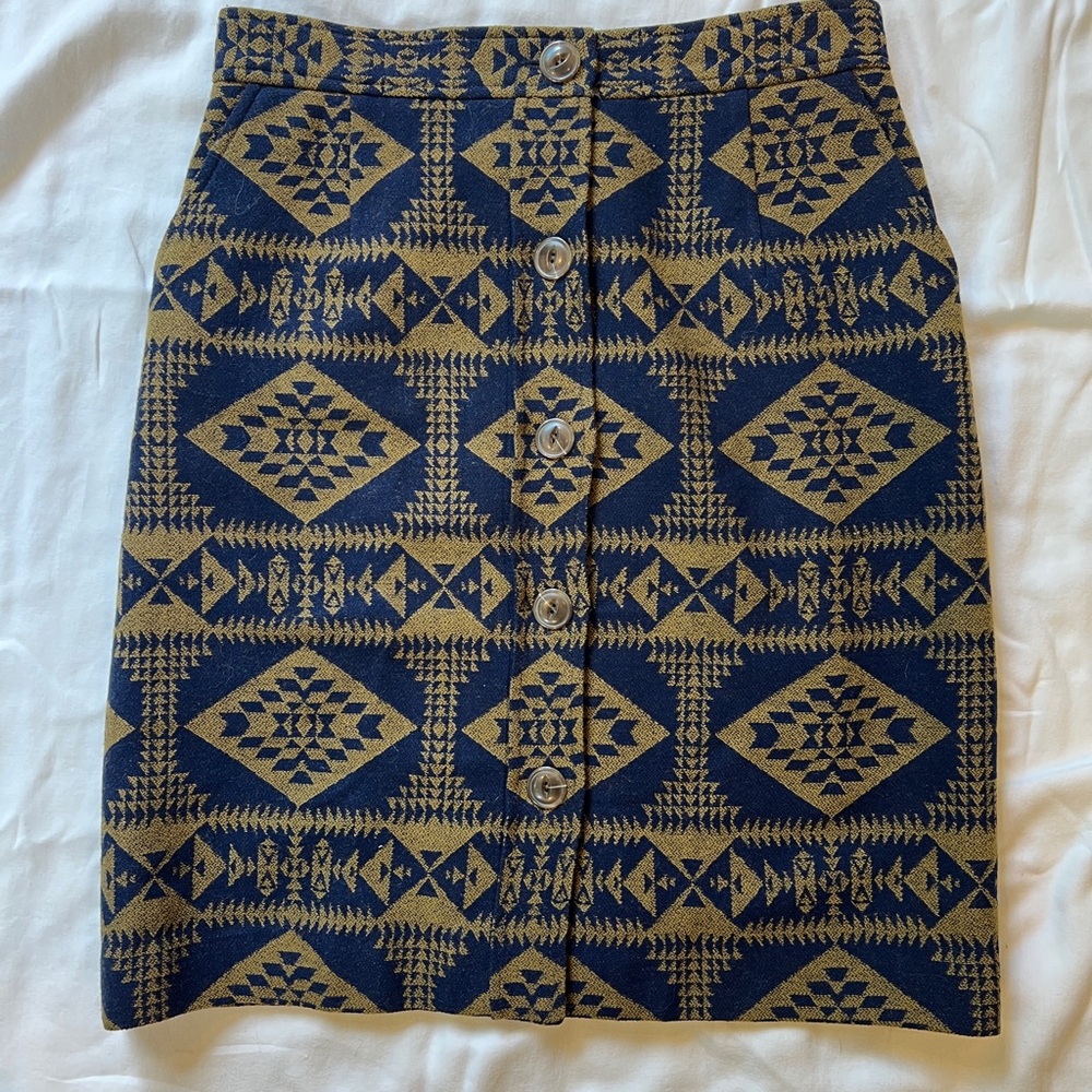 Pendleton Wool Navy And Gold Patterned Skirt - image 1